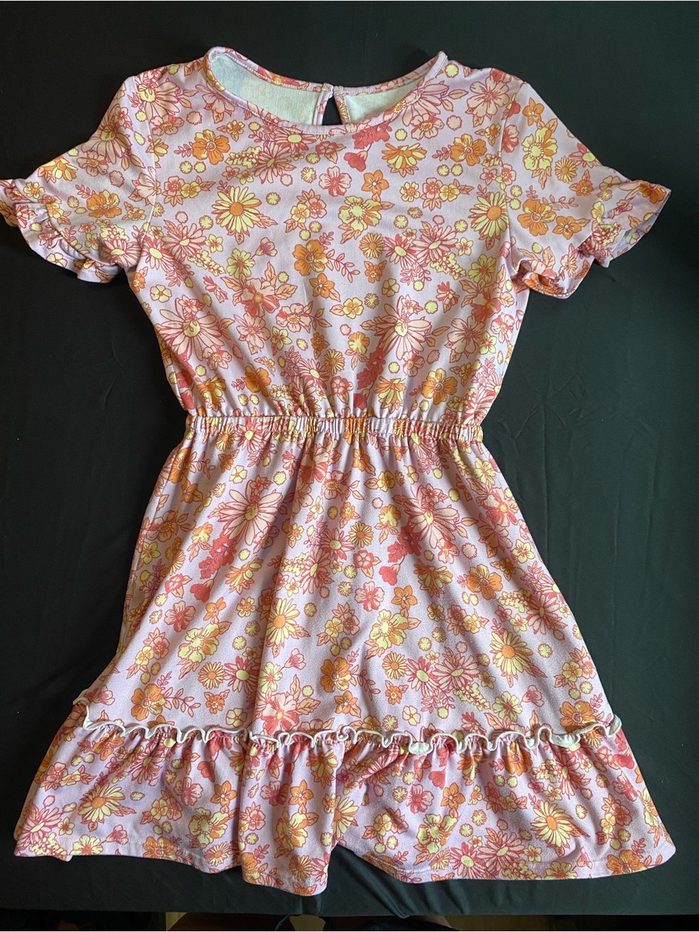 Girls Pink Floral Short Sleeve Dress